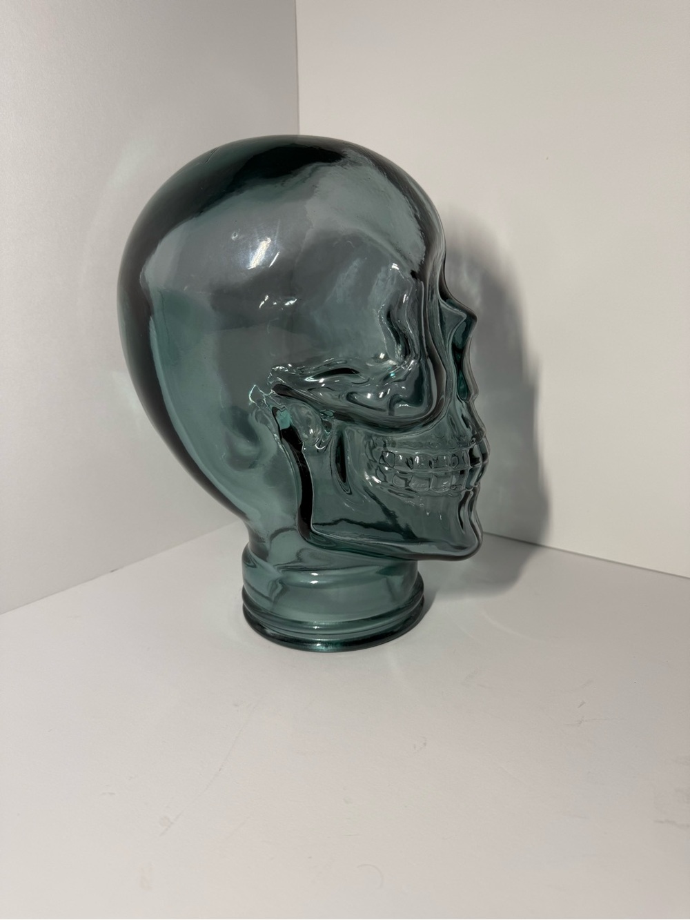 Huge Solid Glass Skull Decorative Sculpture - Green Blue - Picture 3 of 10